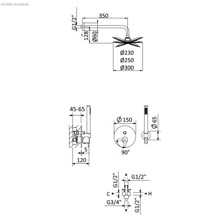 Встраиваемый душевой комплект CEZARES LEAF-DSIS-30-L-01